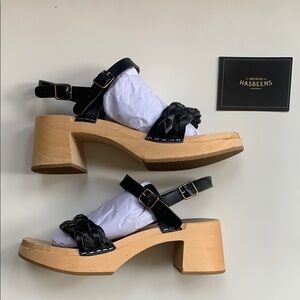 Swedish Hasbeens Tanja Black Leather Women's Sandals size EU 39 (US 8)